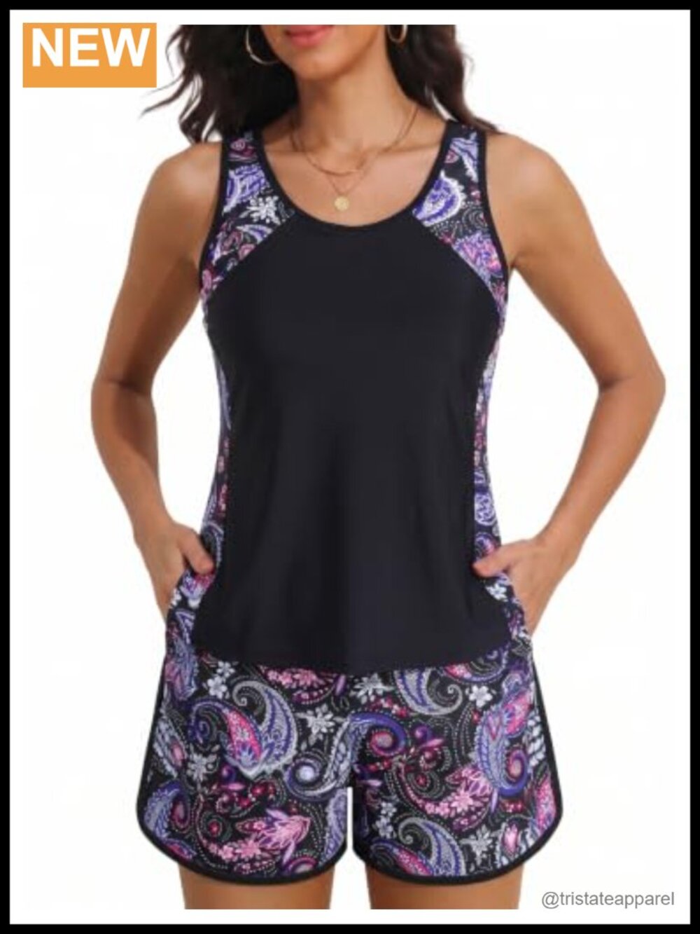 Hilor Tankini Swimsuit with Shorts Tummy Control Two Piece Swimwear